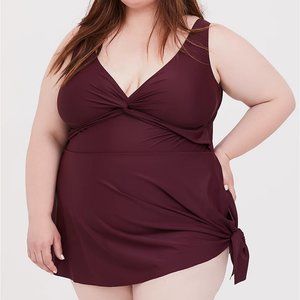 Torrid Burgundy Wireless One-Piece Swim Dress sz 3